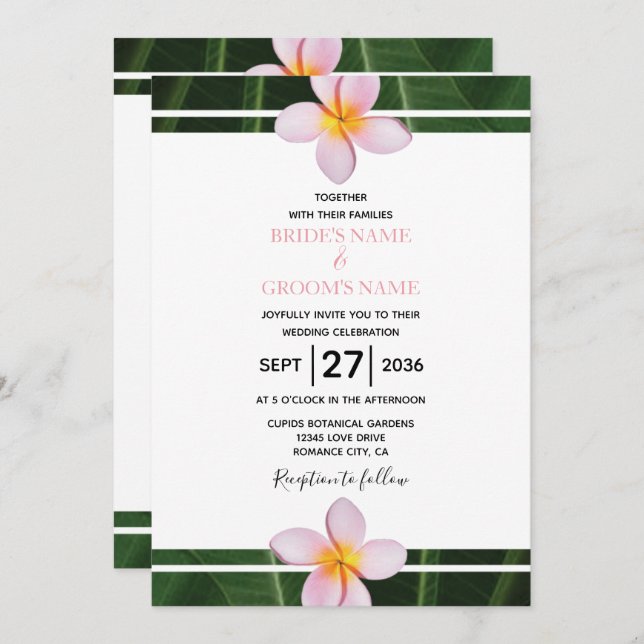 Frangipani rose Plumeria Invitations de mariage (Devant / Derrière)
