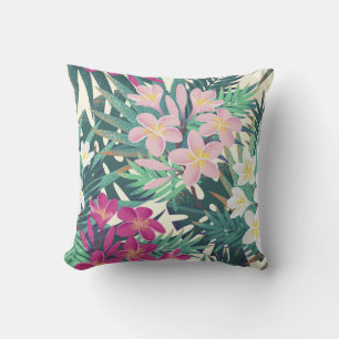 Frangipani Tropical: Pink-White Vintage. Throw Pillow