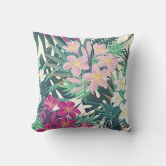 Frangipani Tropical: Pink-White Vintage. Throw Pillow