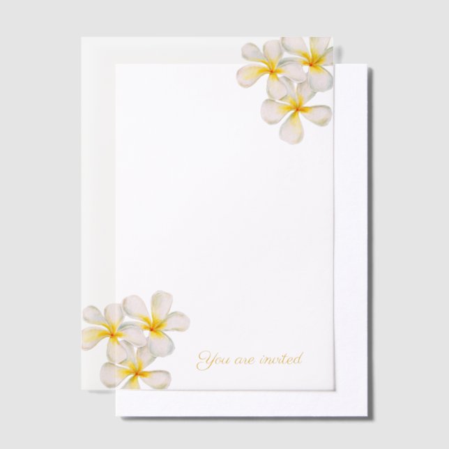 Frangipani white gold tropical wedding cover vellum invitations (Offset)