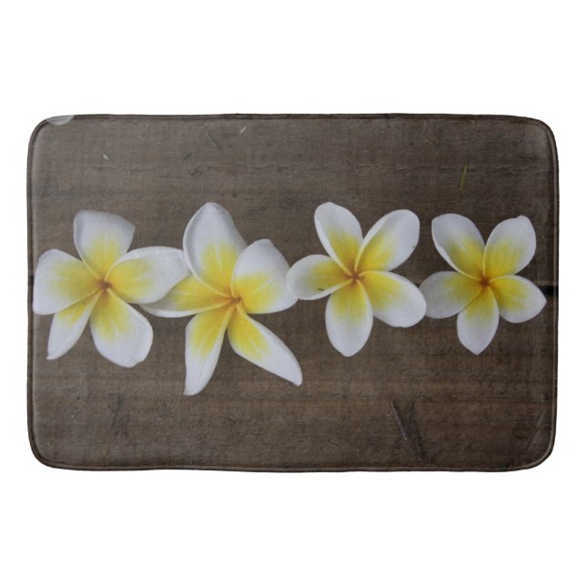 Frangipanis Plumeria on Rustic Wood Bath Mat (Front)