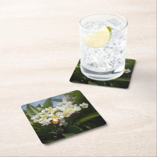 Frangipanis With Butterfly, Sturdy Paper Coasters