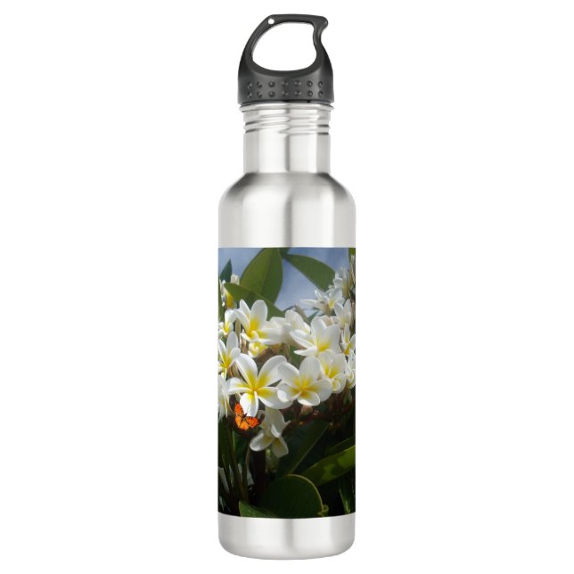 Frangipanis With Butterfly, Water Bottle (Front)