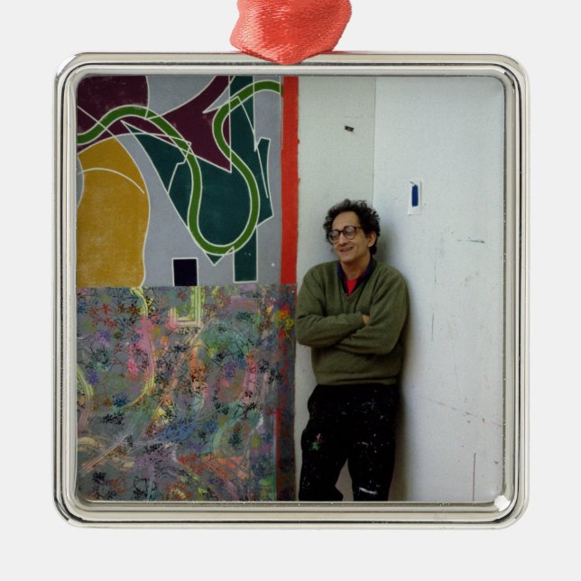 Frank Stella  beside one of his works Metal Ornament (Front)
