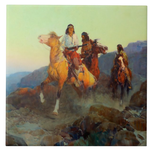 Frank Tenney Johnson Western Art “Renegade Apache” Tile (Front)