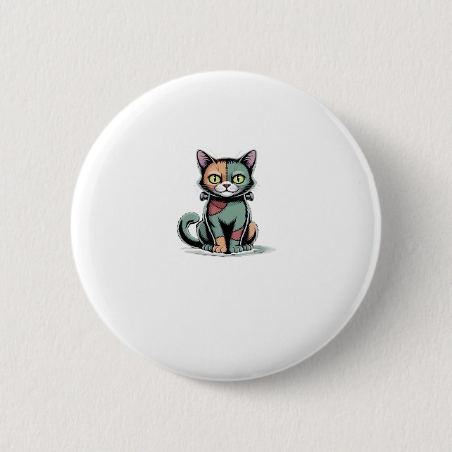 FrankenCat Oversized T-Shirt 2 Inch Round Button (Front)