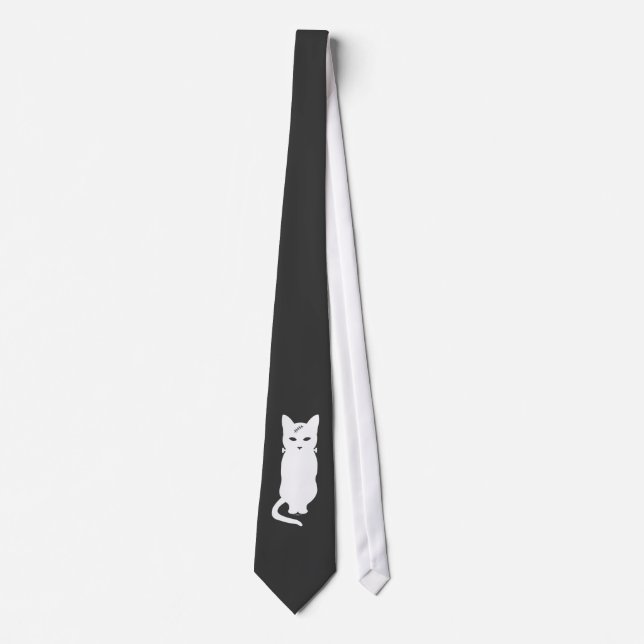 Frankenkitty Tie -- White on Darkest Grey (Front)