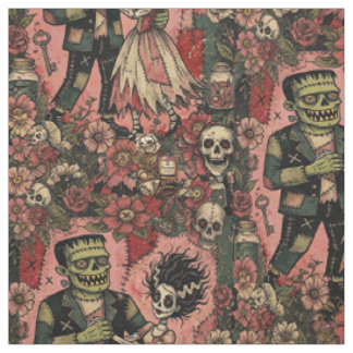 Frankenstein and Bride Fabric By The Yard