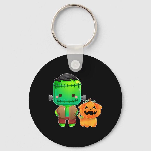 Frankenstein And Pumpkin Dog Halloween Keychain (Front)