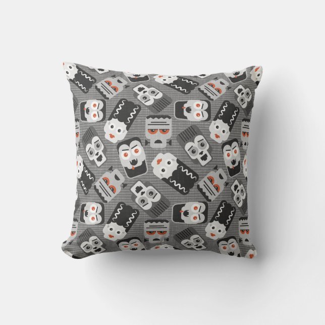 Frankenstein and spooky friends - black, white and throw pillow (Front)