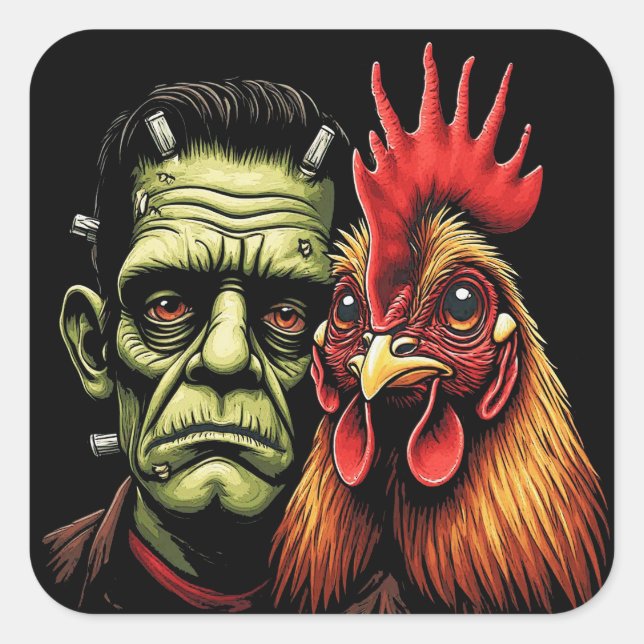 "Frankenstein & Earl" Chessy Chicken Selfies Square Sticker (Front)