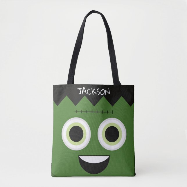 Frankenstein Face Personalized Trick or Treat Bag (Front)