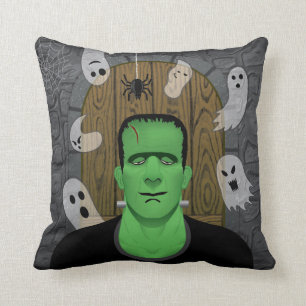 Frankenstein & Ghosts Throw Pillow