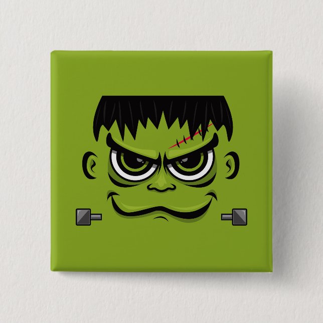 Frankenstein Halloween Face 2 Inch Square Button (Front)
