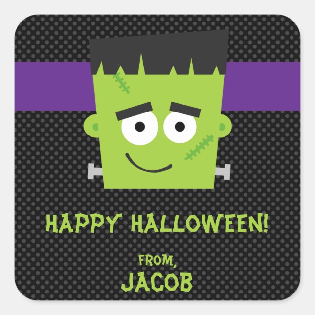 Frankenstein Halloween Sticker, Kids Halloween Square Sticker (Front)