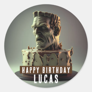 Frankenstein Head Birthday  Chocolate Cake -  Classic Round Sticker