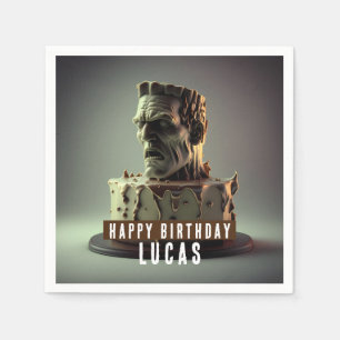 Frankenstein Head Birthday Chocolate Cake - Napkin