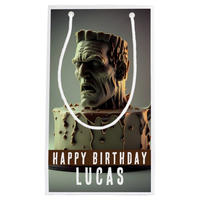 Frankenstein Head Birthday  Chocolate Cake -  Small Gift Bag (Front)