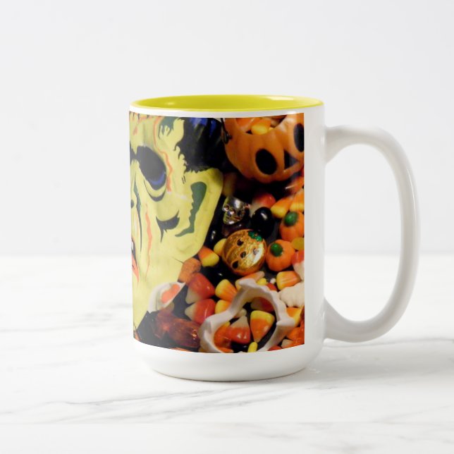 Frankenstein mask candy Two-Tone coffee mug (Right)