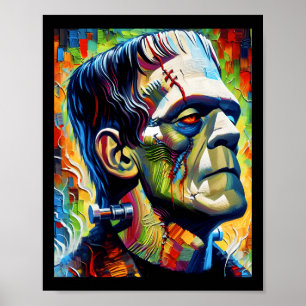 Frankenstein Monster And Bride Halloween Matching  Poster