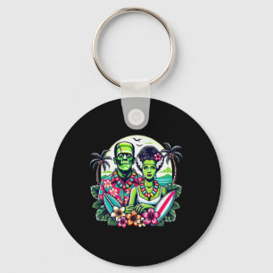 Frankenstein Monster And Bride Tropical Hawaiian B Keychain