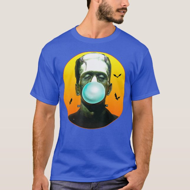 Frankenstein Monster Blowing Bubbles  Funny T-Shirt (Front)