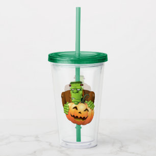 Frankenstein Monster Cartoon with Pumpkin Acrylic Tumbler