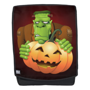 Frankenstein Monster Cartoon with Pumpkin Backpack