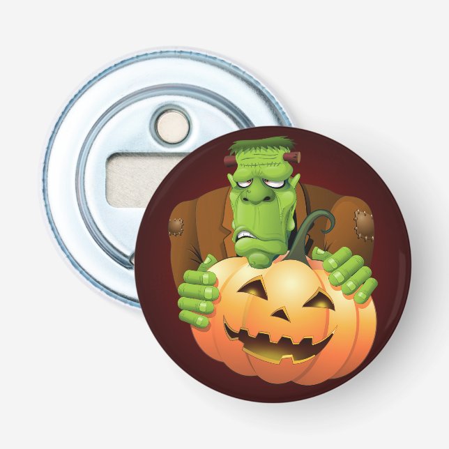 Frankenstein Monster Cartoon with Pumpkin Bottle Opener (Front)