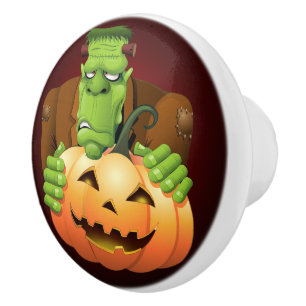 Frankenstein Monster Cartoon with Pumpkin Ceramic Knob