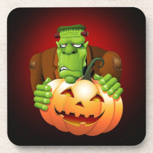 Frankenstein Monster Cartoon with Pumpkin Coaster