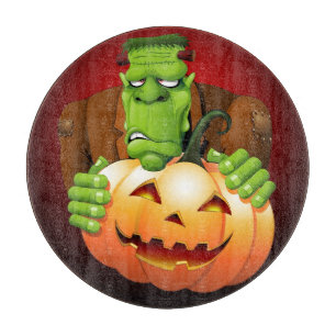 Frankenstein Monster Cartoon with Pumpkin Cutting Board