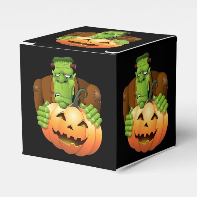 Frankenstein Monster Cartoon with Pumpkin Favor Box (Front Side)
