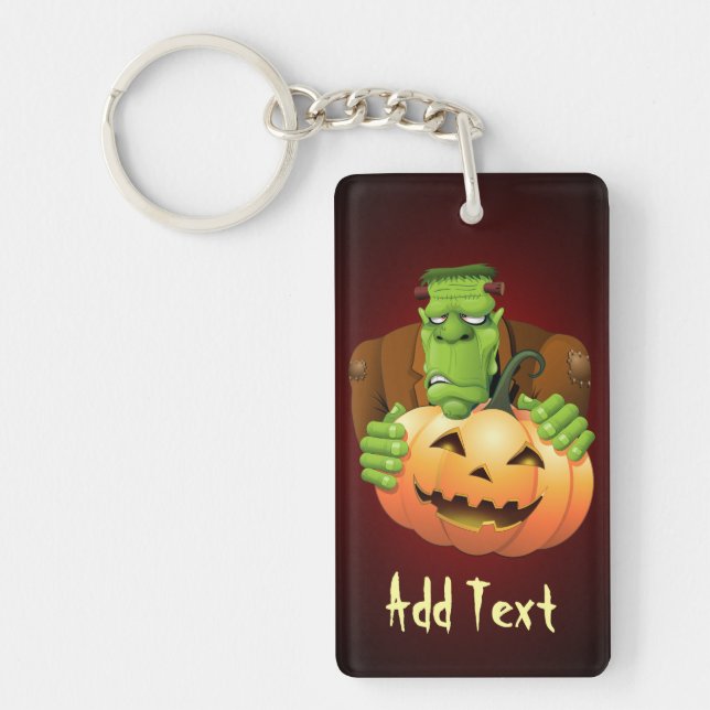 Frankenstein Monster Cartoon with Pumpkin Keychain (Front)