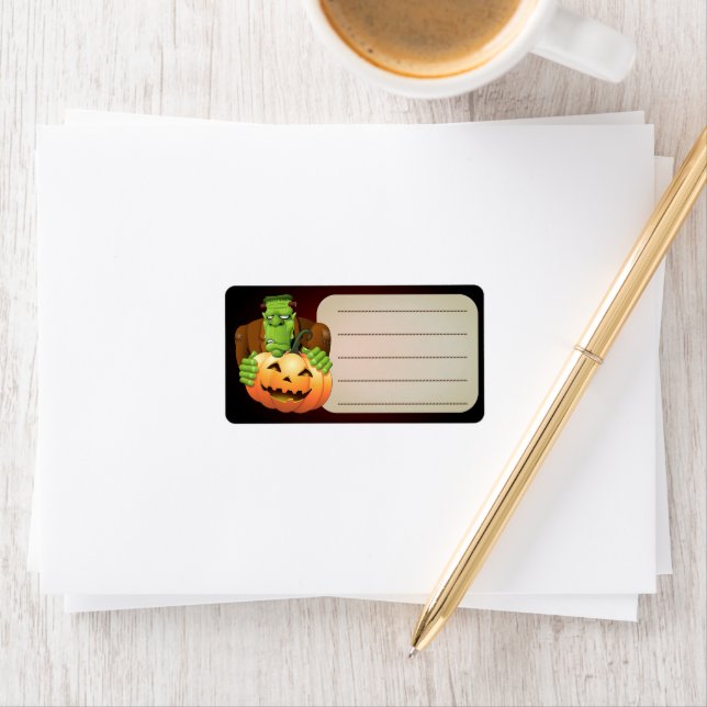 Frankenstein Monster Cartoon with Pumpkin Label (Insitu)