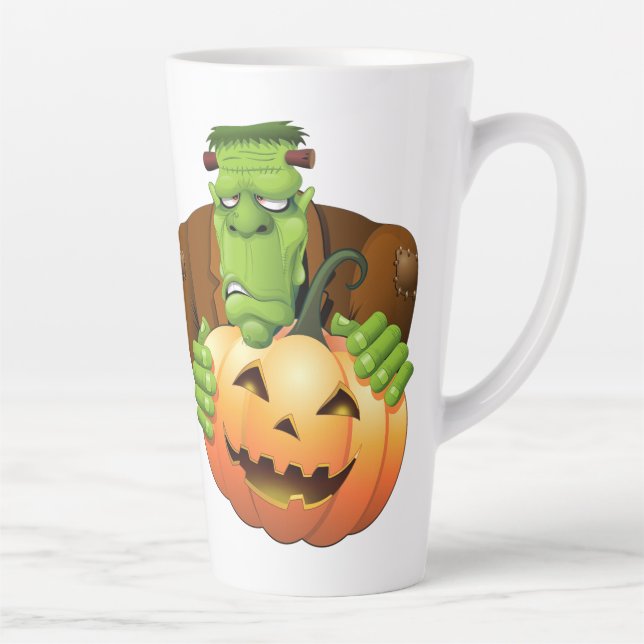Frankenstein Monster Cartoon with Pumpkin Latte Mug (Right)