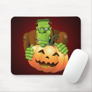 Frankenstein Monster Cartoon with Pumpkin Mouse Pad