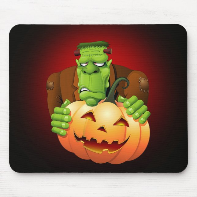 Frankenstein Monster Cartoon with Pumpkin Mouse Pad (Front)
