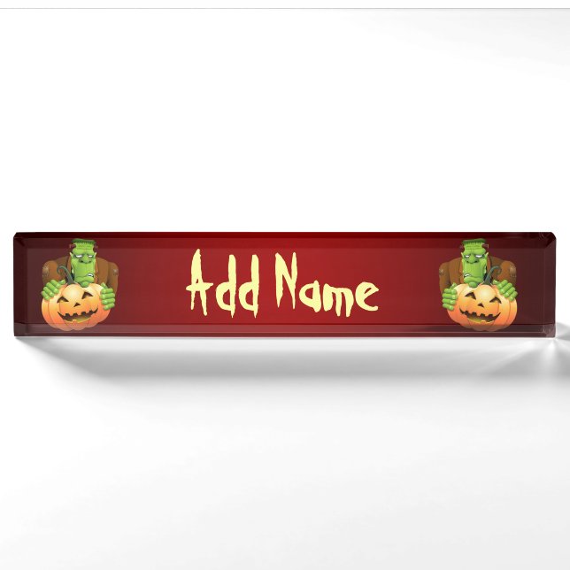 Frankenstein Monster Cartoon with Pumpkin Nameplate (Front)