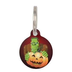 Frankenstein Monster Cartoon with Pumpkin Pet Tag