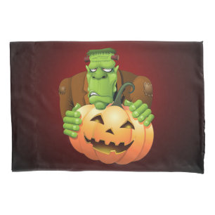 Frankenstein Monster Cartoon with Pumpkin Pillowcase
