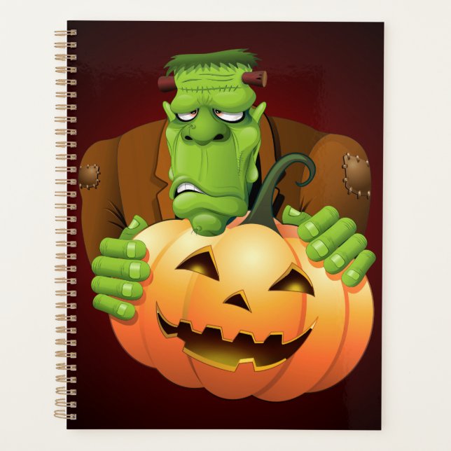 Frankenstein Monster Cartoon with Pumpkin Planner (Front)