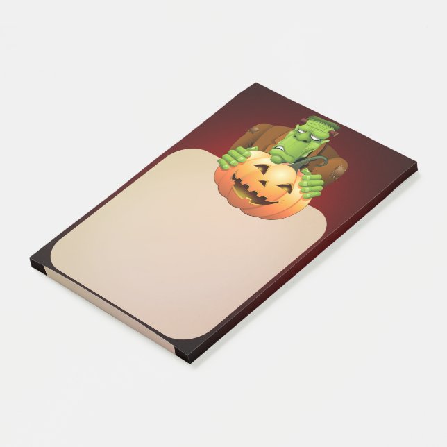 Frankenstein Monster Cartoon with Pumpkin Post-it Notes (Angled)