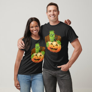 Frankenstein Monster Cartoon with Pumpkin T-Shirt