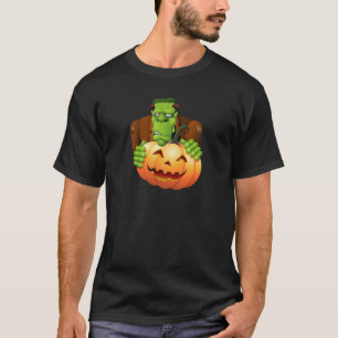 Frankenstein Monster Cartoon with Pumpkin T-Shirt