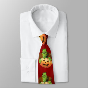 Frankenstein Monster Cartoon with Pumpkin Tie