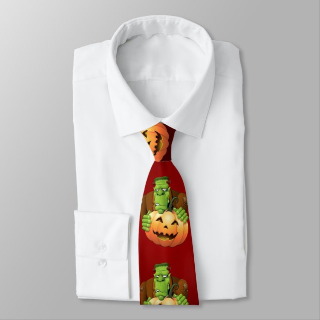 Frankenstein Monster Cartoon with Pumpkin Tie (Tied)