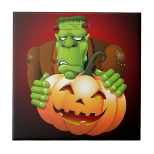 Frankenstein Monster Cartoon with Pumpkin Tile