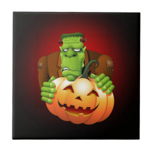 Frankenstein Monster Cartoon with Pumpkin Tile