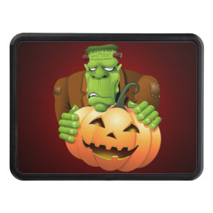 Frankenstein Monster Cartoon with Pumpkin Trailer Hitch Cover
